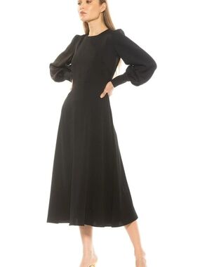 Calvin Klein Black Long-Sleeve Midi Dress
